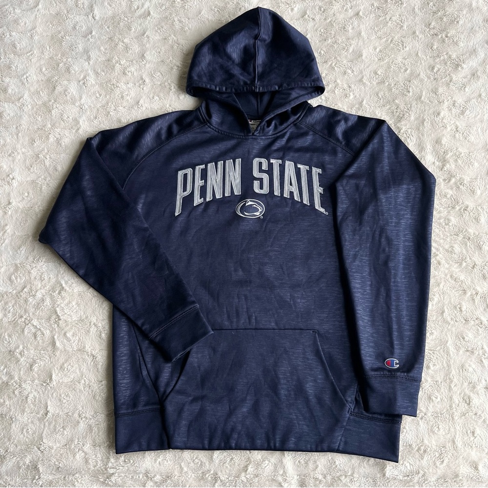 Penn State Hoodie Sweatshirt Mens Medium Navy Champion Spell Out Nittany Lions
